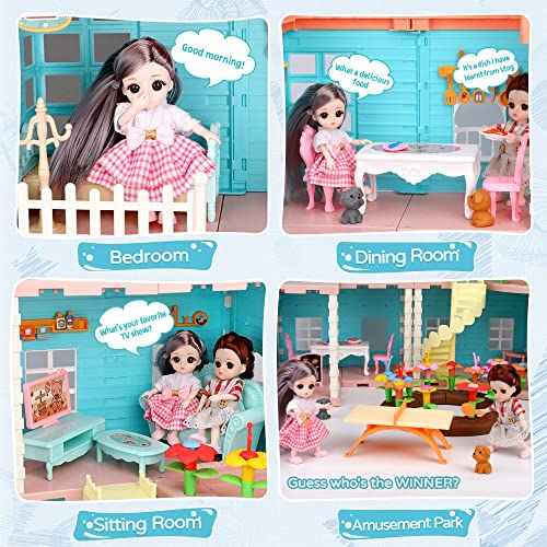 Oenux Doll House 7-8,Storytelling Dreamhouse Dollhouse With Unique Furniture And Accessories,Diy Toddler Pretend Play Toy Dolls House For Girls Age 3 4 5 6 7 8 9 Birthday Gifts #TOP3