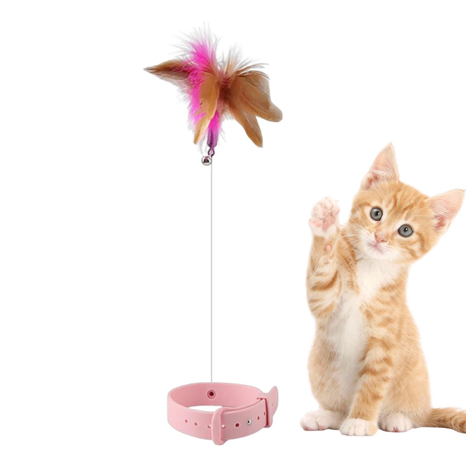 Divertido para Gatos - Juguetes retráctiles de Plumas para Gatos con Collar | Juguete de Entretenimiento para Mascotas, Juguete de compañía para Gatitos y Gatos Que se divierten Haciendo ejercici