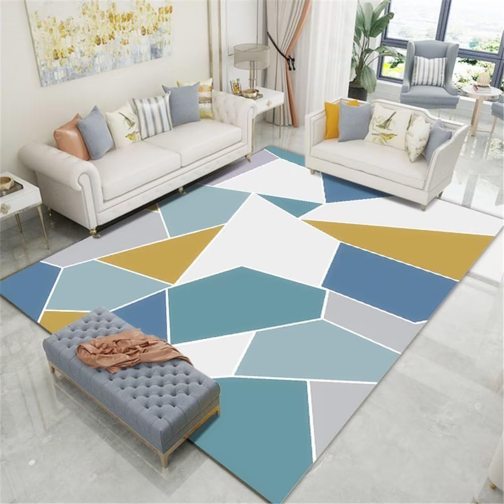 Tapis chambre adulte bleu géométrique pour protéger le sol d'un restaurant