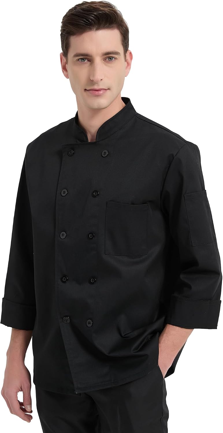 Chef Jacket Black Chef Coat Long Sleeve Chef Clothes Men,Chef Uniform for Kitchen,Restaurant,Hotel Uniform