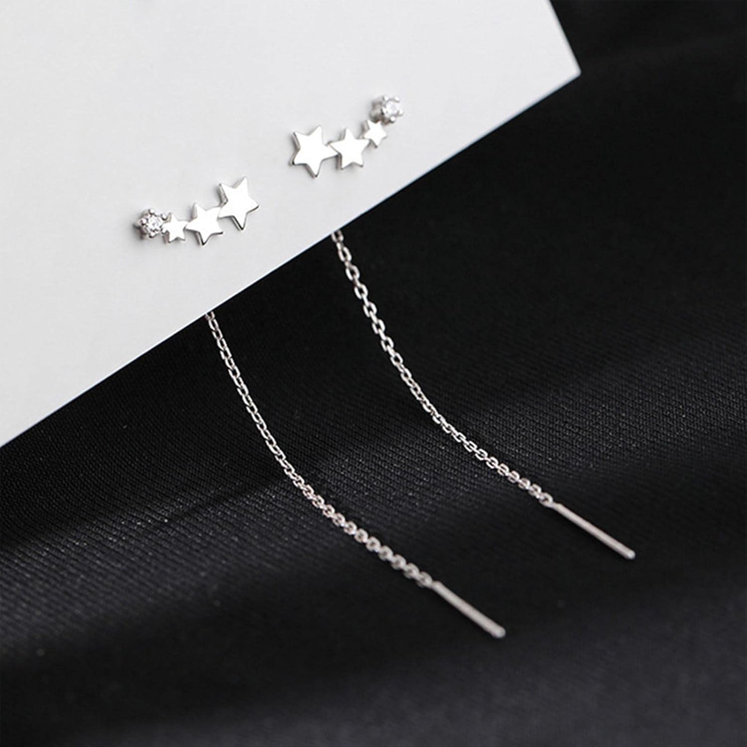 Vintage Long Star Threader Earrings Crystal Star Ear Climber Earrings Long Chain Dangle Earrings Bar Drop Earrings Jewelry for Women - Image 4