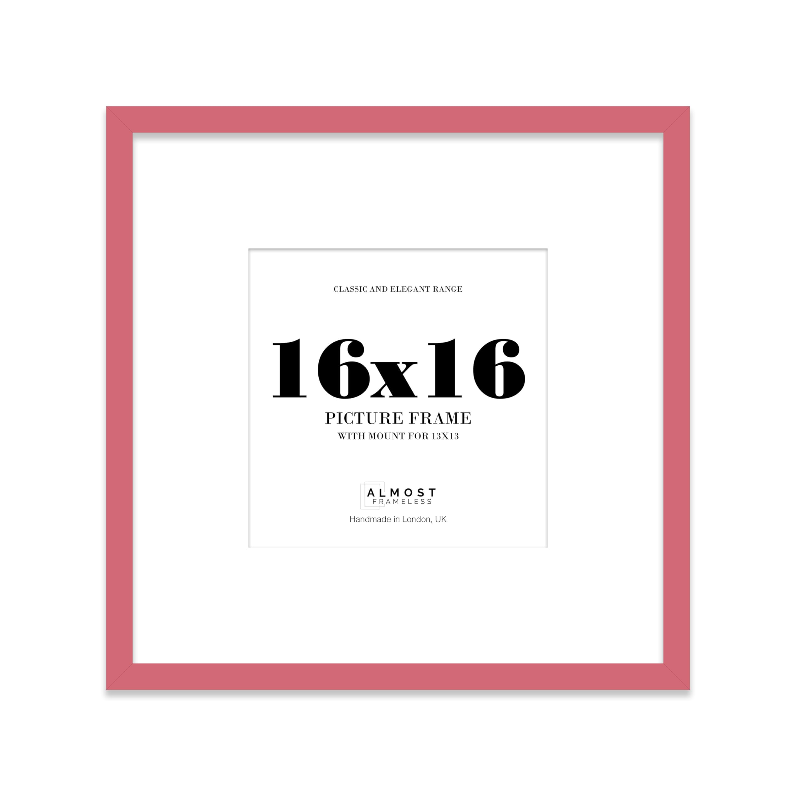 Almost Frameless 16x16 Square Picture Frame, Display Pictures 13x13 With Mat or 16x16 Without Mat, Wall Hanging & Free Standing Photo Frame, Pink, 1 Pack