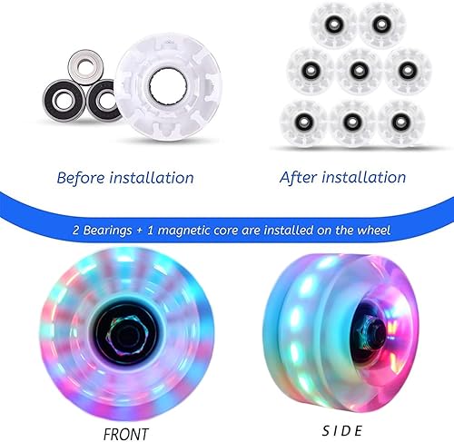 Miniatura 3 de Nezylaf Paquete de 8 ruedas de patinaje iluminado, ruedas LED de dureza 78A con rodamientos ABEC-9 de primera calidad, accesorios iluminadores