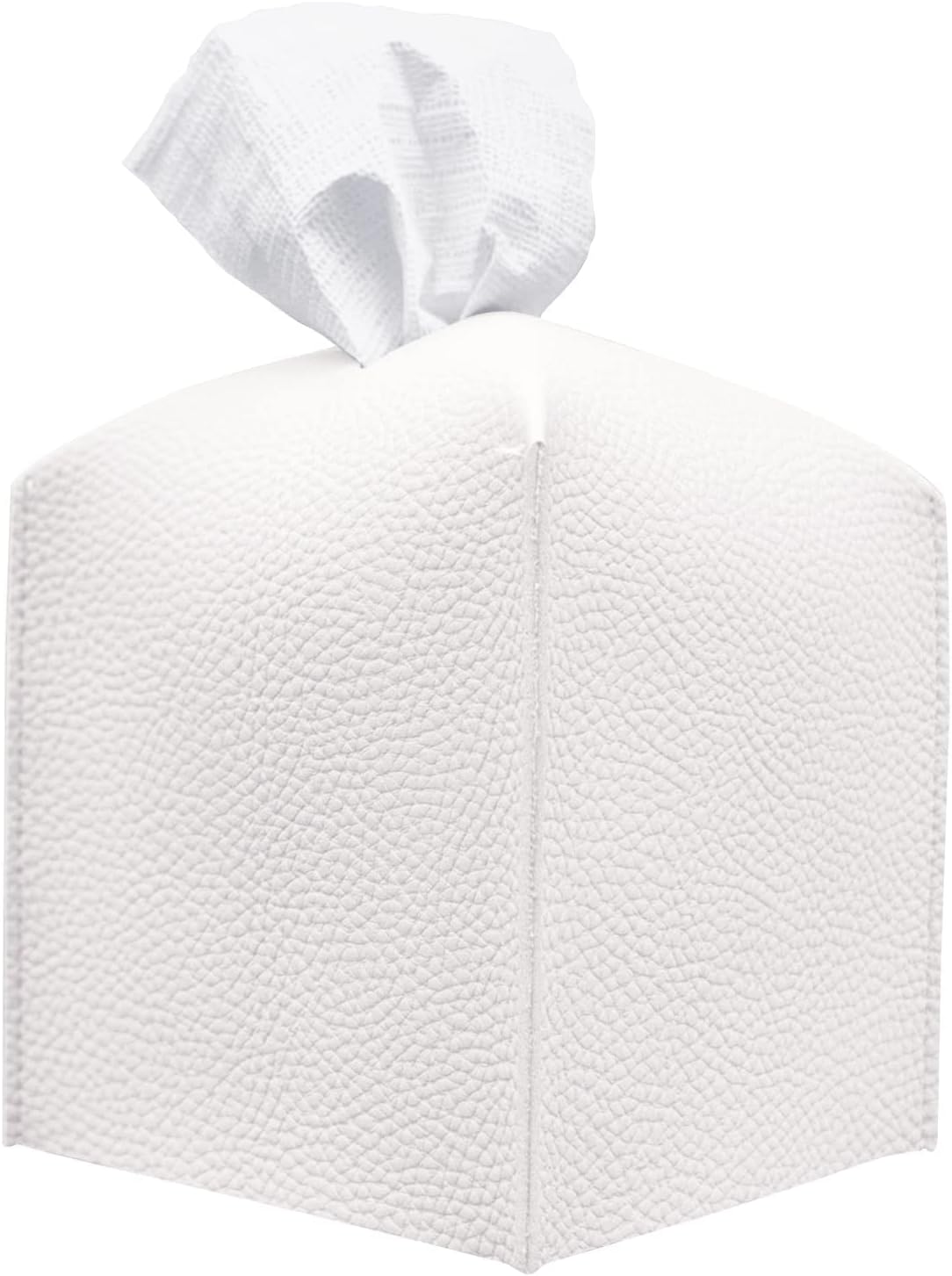 SYOSI Tissue Box Cover, Modern PU Leather Square Tissue Box Holder Decorative Holder, for Organizer for Bathroom Vanity Countertop, Night Stands, Office Desk, Car (White)