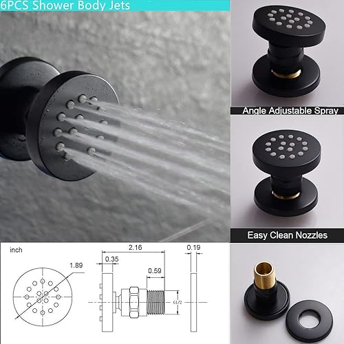 Miniatura 5 de Sistema de ducha negro mate de 8 pulgadas, montaje en pared, conjunto combinado de ducha de baño, válvula de equilibrio, mezclador de 3 funciones,