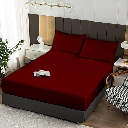 Miniatura 8 de Sábana bajera ajustable de 1 pieza 100% algodón egipcio, lujosa y suave, 600 hilos, sensación egipcia, bolsillo profundo de hasta 16 pulgadas,