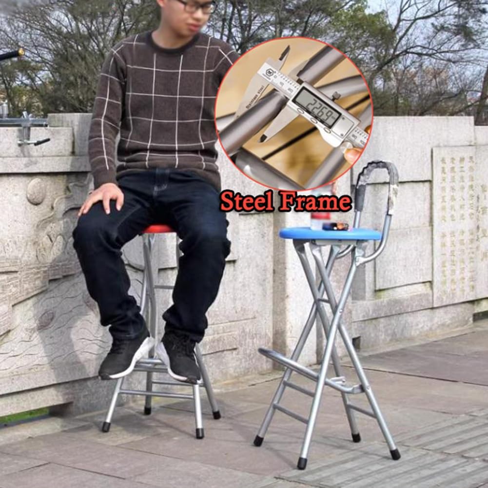 Zestaw 2 niebieskich składanych stołków barowych, 71 cm, wysokie stołki kuchenne dla dorosłych, przenośne metalowe krzesła na zewnątrz, na kemping, wędkowanie i korzystanie z patio