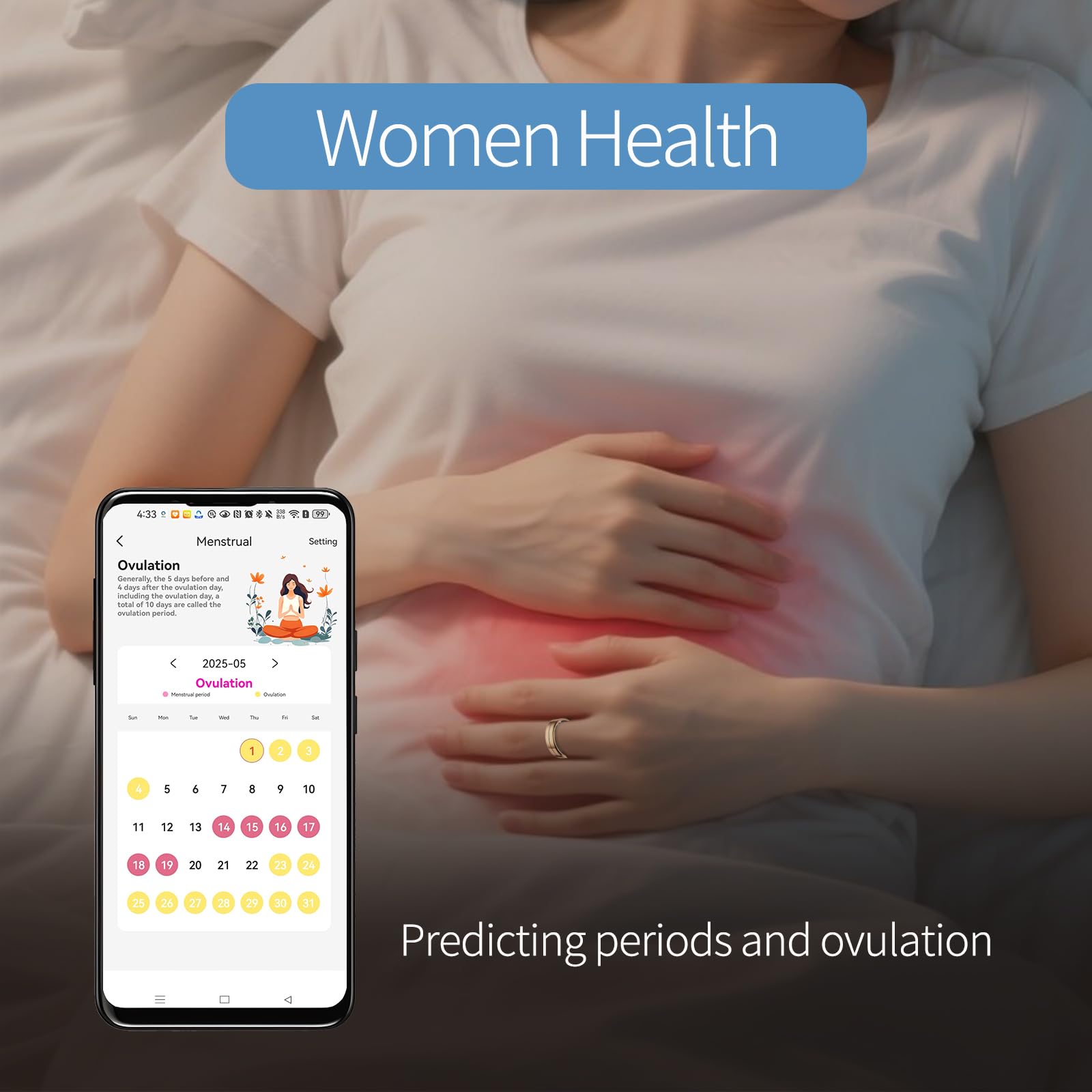 Smart Ring Health Tracker, Health Rings for Women & Men, Long-Lasting Battery Sleep Rings, Fitness & Sleep Monitor Compatible with iOS & Android (Gold, 8) — view 3
