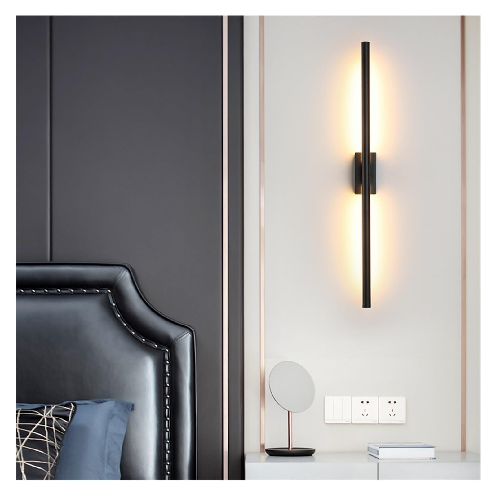 Lámpara de pared LED tubo lineal Simple moderna, fondo arriba hacia abajo, luz opuesta, lámpara for mesita noche, vestíbulo, pasillo, apliques oro negro Luces Brillantes(Nature White,BLACK_L100CM 14W)