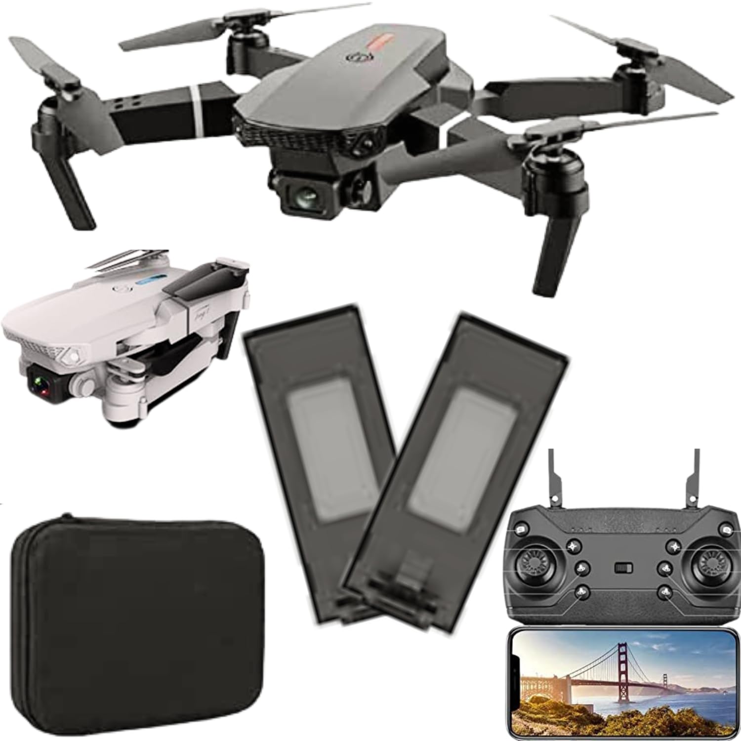 4K Wi-Fi Camera drone with Dual Battery (One Camera), foldable Camera For Adults & Kids, remote and app controlled camera, Quadcopter | Black or Gray Colour