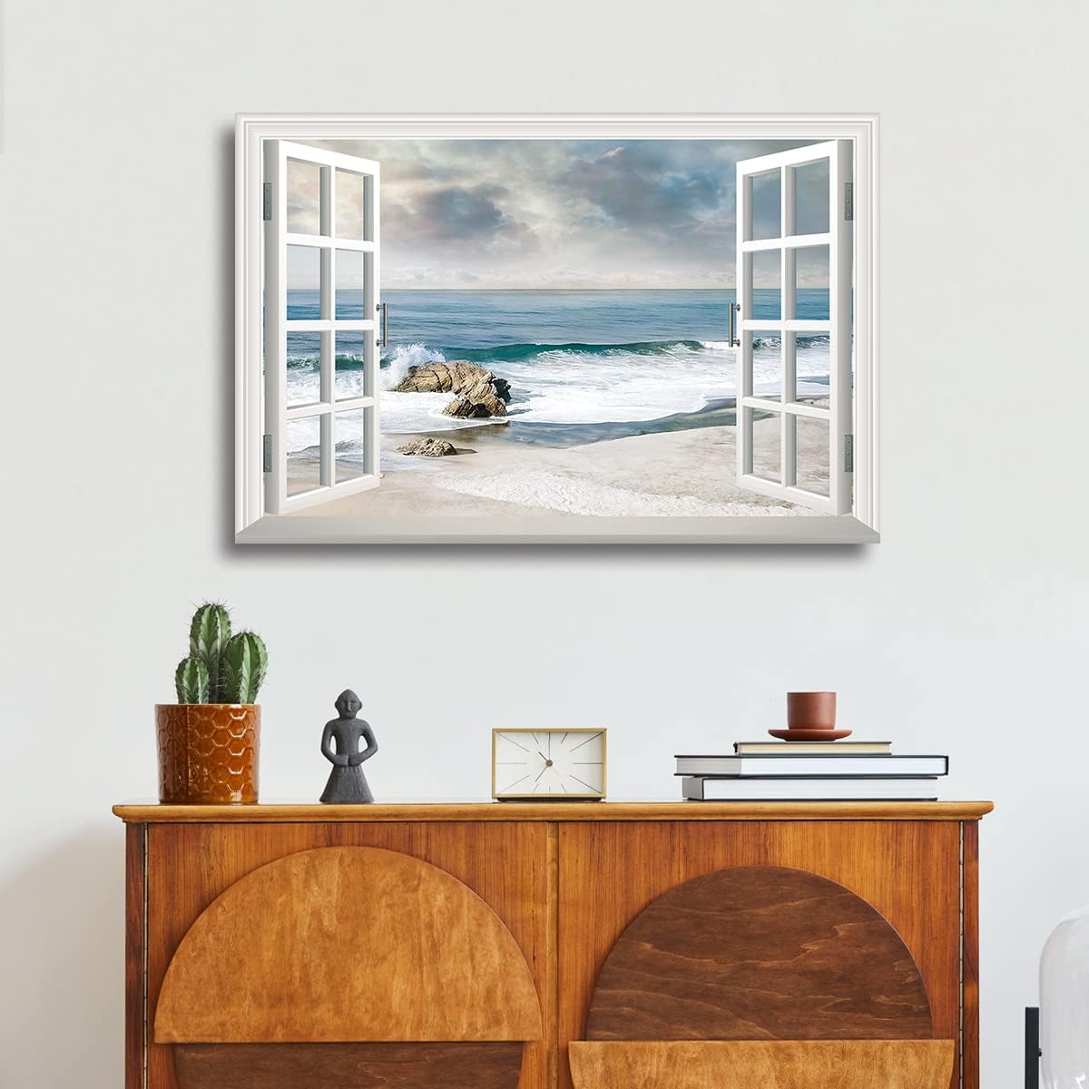 Renditions Gallery Nature Wall Prints Window View Decor for Home Awash on the Sandy Beach Shore Canvas Hanging Pictures for Bedroom Office Home Decorations - 18"X27" LT04