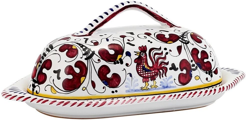 Butter Dish, with, Cover [1294-ORR] ~ Authentic hand painted in Deruta, Italy. Original design. Shipped from the USA with Certificate of Authenticity.