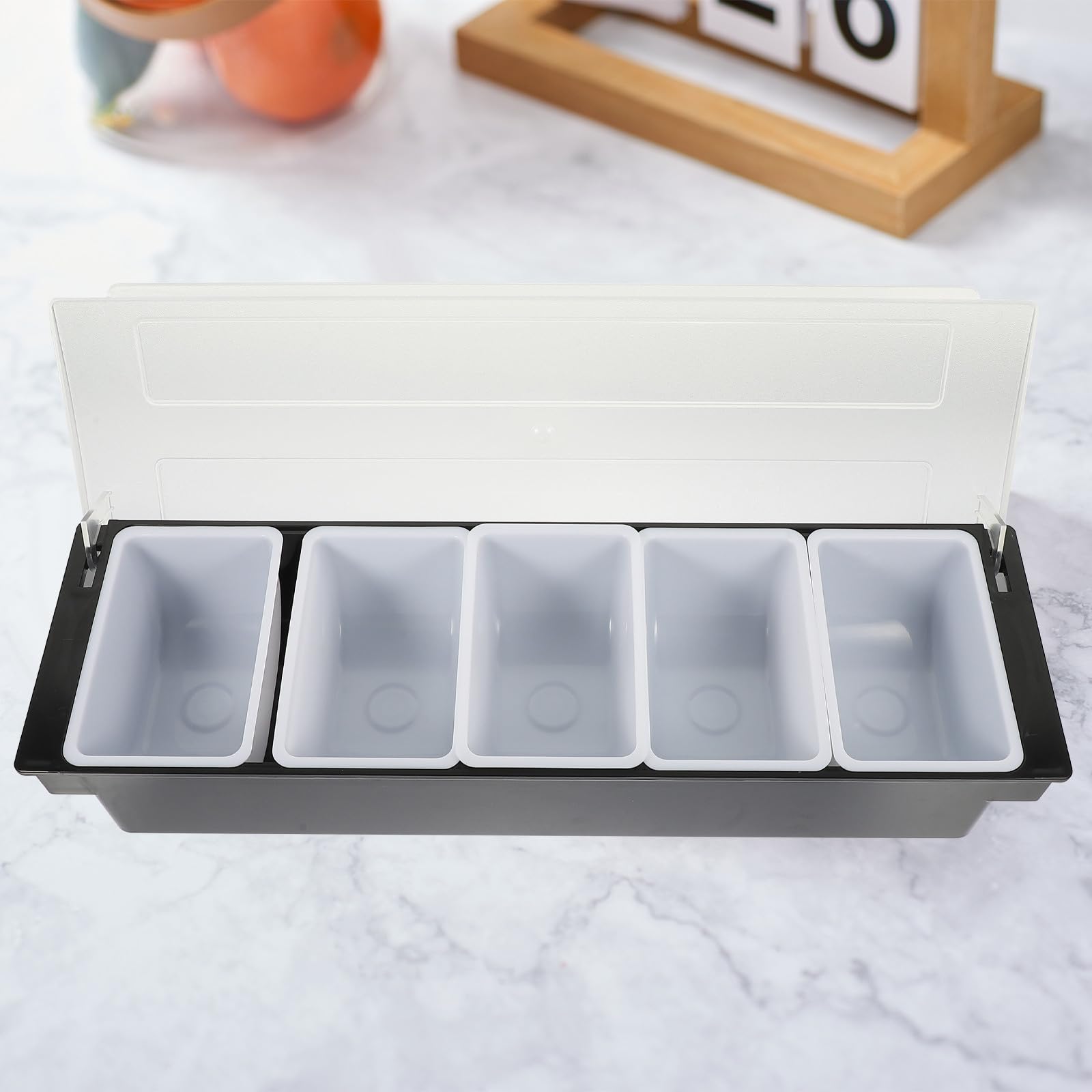 INOOMP Boîte en Plastique Compartimentée Noire 5 Compartiments, Design Couvercle, Contenant Alimentaire Pratique pour Fruits Secs et Collations Bar