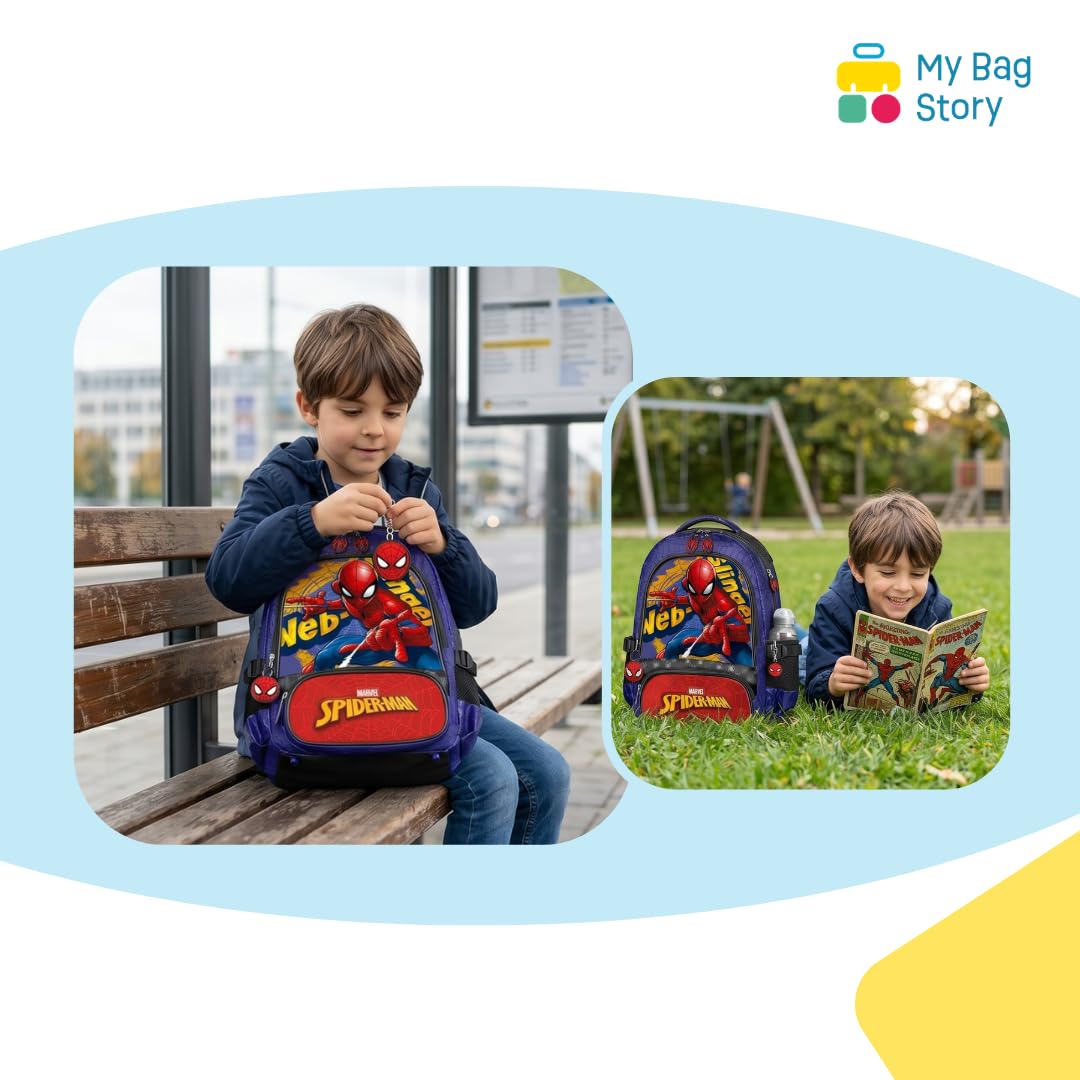 mybagstory Zaino per bambini Marvel Spiderman | Zaino scolastico per bambini per scuola elementare CP CE1 | Design ergonomico con spallacci imbottiti, dimensioni 42 x 36 x 15 cm, idea regalo supereroe