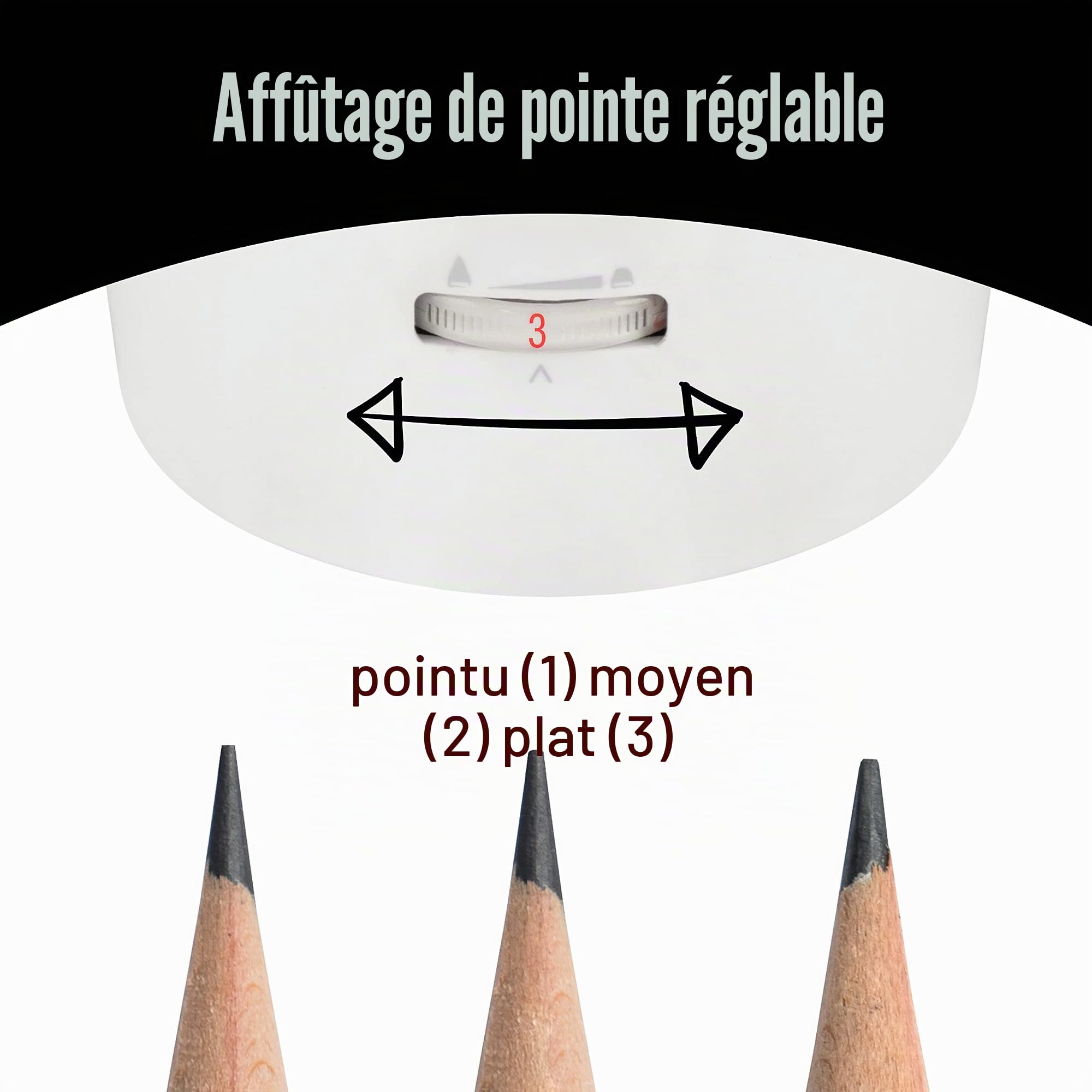 JOLLY Herbert Taille-crayon électrique grand taille-crayon électrique pour tous les stylos, même pour les crayons d'artiste fins et les crayons à mine pleine avec arrêt automatique Blanc