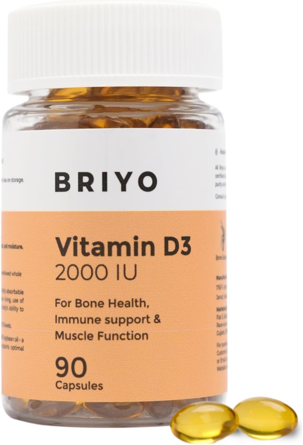 Briyo Vitamin D3 2000 IU - 90 Softgels - For Bone Health, Muscle Function and Immune Support Healthy Bone Function Strong Muscles Boost Immune System for Men/Women