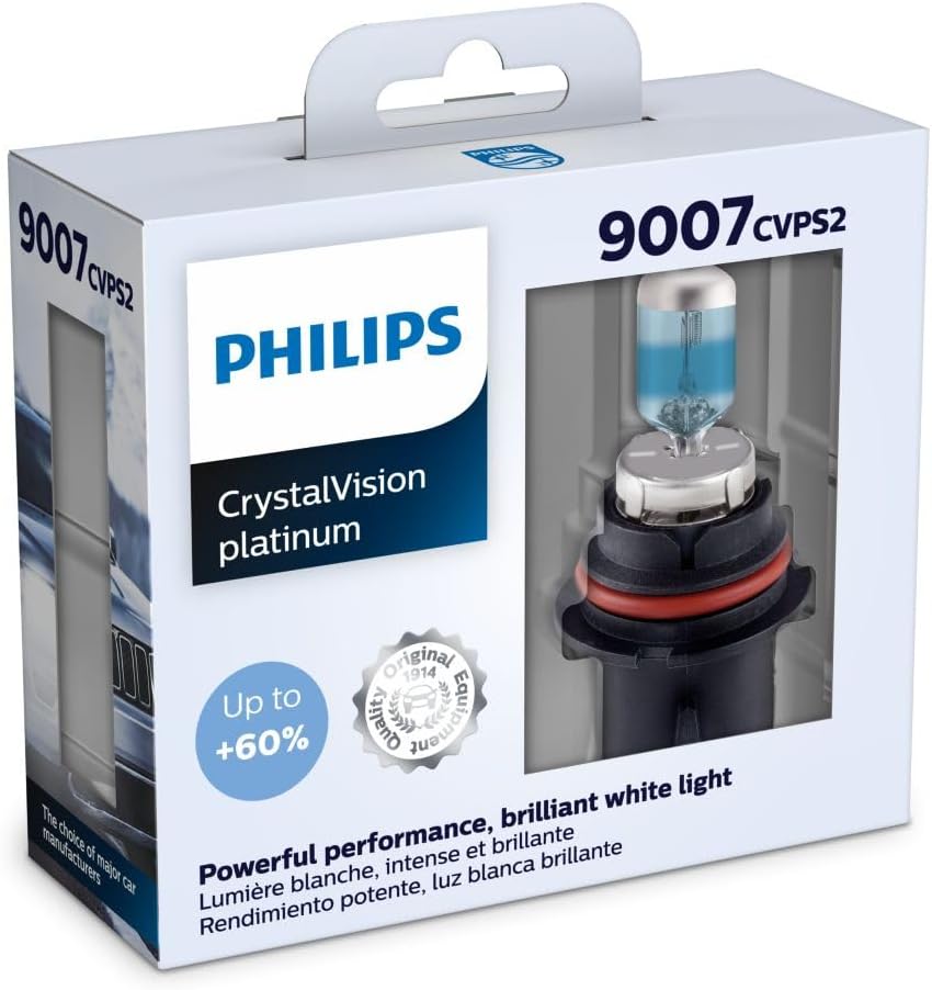 Philips Automotive Lighting 9007 CrystalVision Platinum Upgrade Automotive Replacement Bright White Headlight Bulb with Up to 60% more Vision, Fits Select High Beam, Low Beam, Fog Positions (2 Pack) Philips Automotive Lighting 9007 CrystalVision Platinum Upgrade Automotive Replacement Bright White Headlight Bulb with Up to 60% more Vision, Fits Select High Beam, Low Beam, Fog Positions (2 Pack)