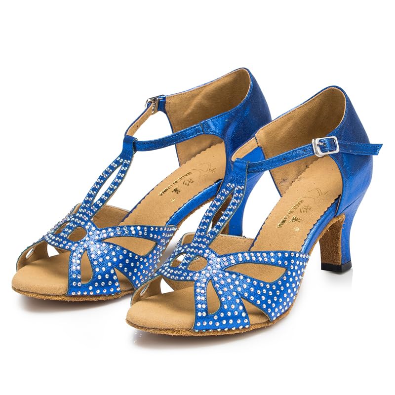 Chaussures de danse avec bride en T et strass pour un maintien chic
