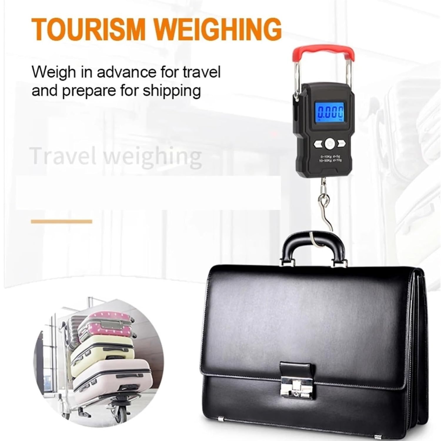 Luggage Scale, Portable Hanging Hook Scale 50Kg LCD Digital Display Handheld Mini Electronic Weighting Scale Fishing Travel Luggage Scale