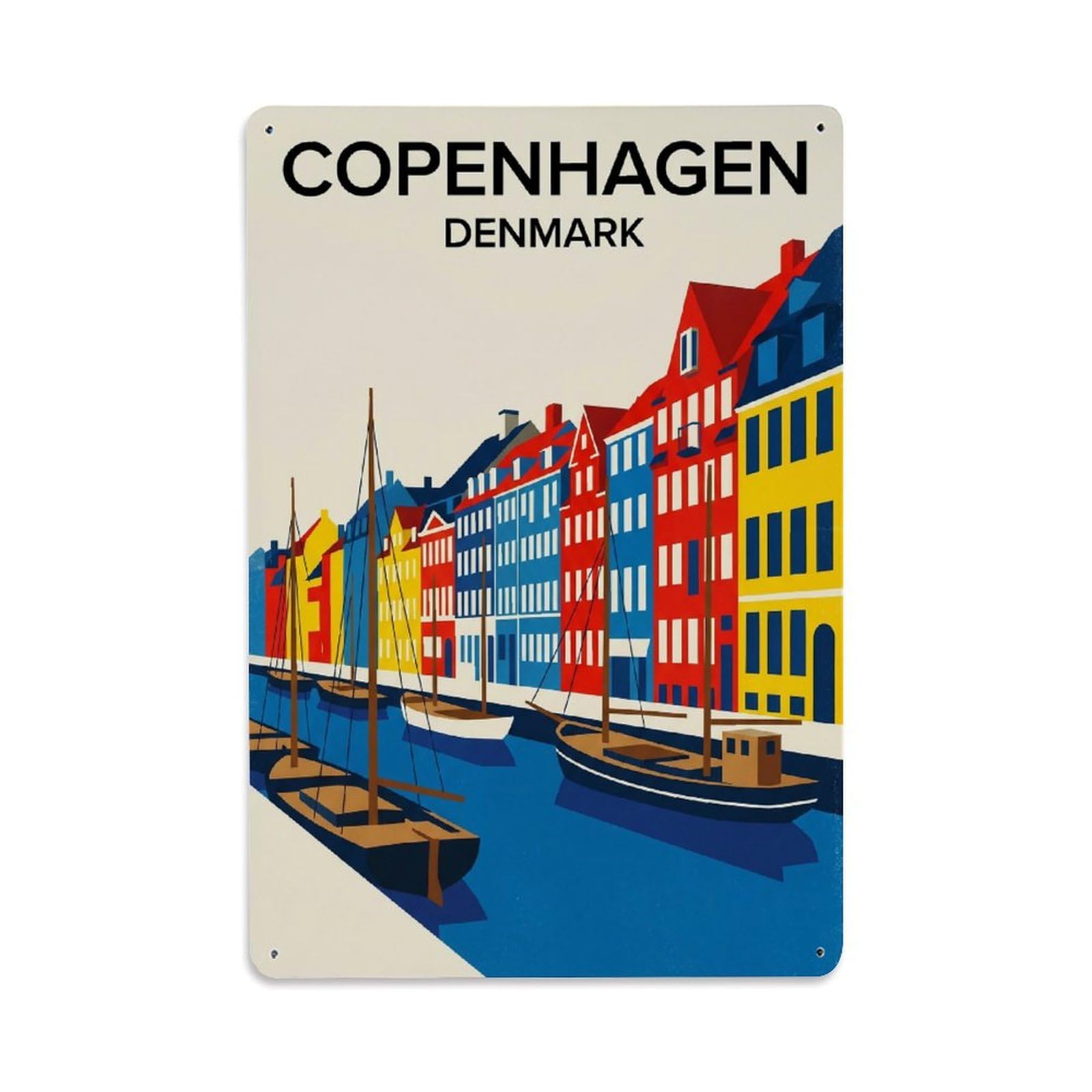 Vintage Travel Denmark Copenhagen Metal Tin Sign Plaque Wall Decor for Cafe, Club Bar, Office, Garden Metal Poster 8x12Inch