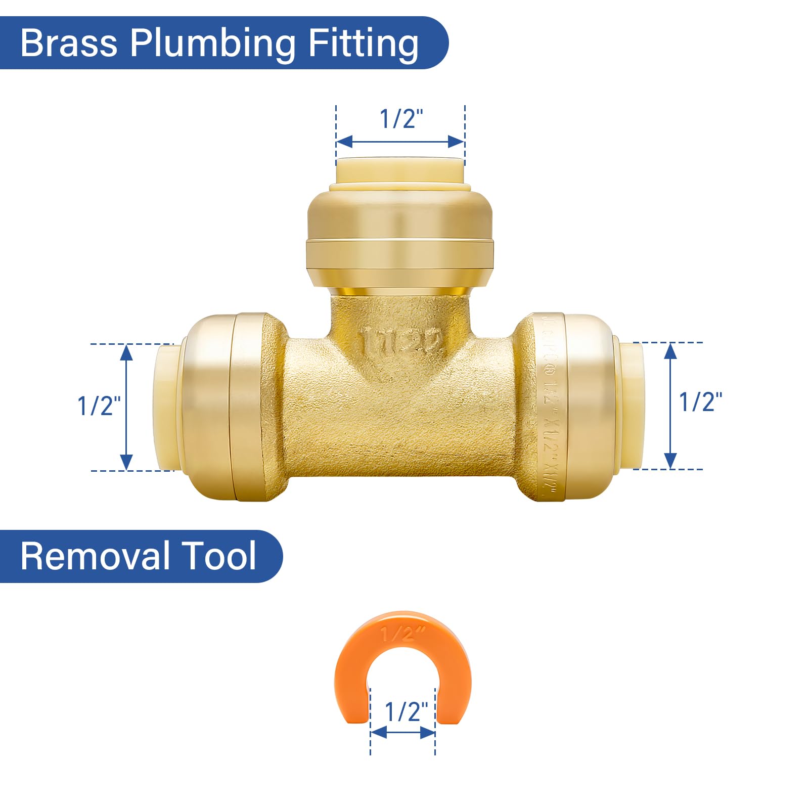 MEASUREMAN Manómetro de presión de empuje para conectar 0-200 psi, acero inoxidable, a prueba de vibraciones, tamaño de esfera de 2 pulgadas, con T de fontanería de ajuste a presión de 1/2 pulgada