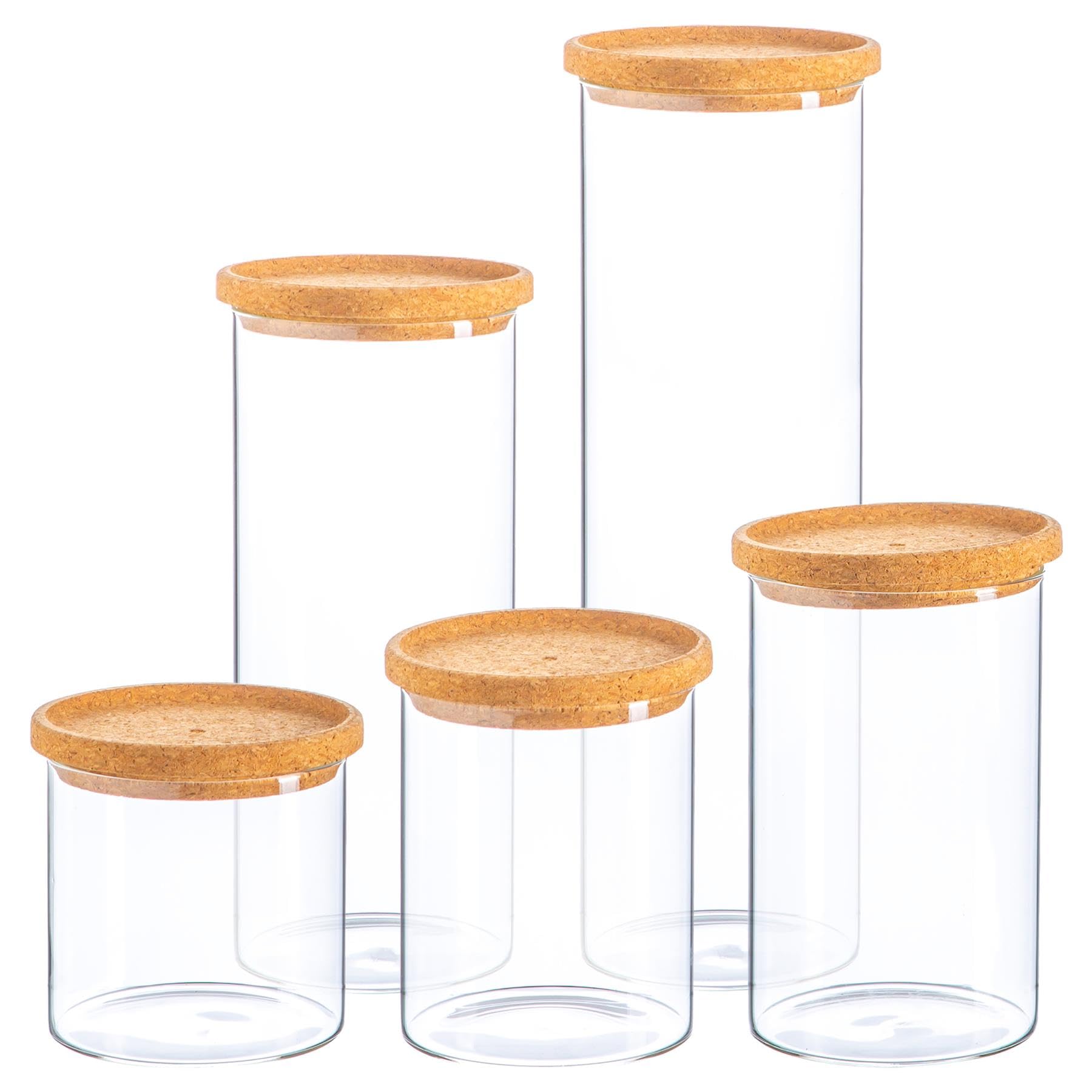 Argon Tableware Scandi Storage Jars Set with Cork Lids - 5pc - Modern Round Organisation Container Glass Jar for Kitchens, Pantry, Bathrooms, Utility Rooms