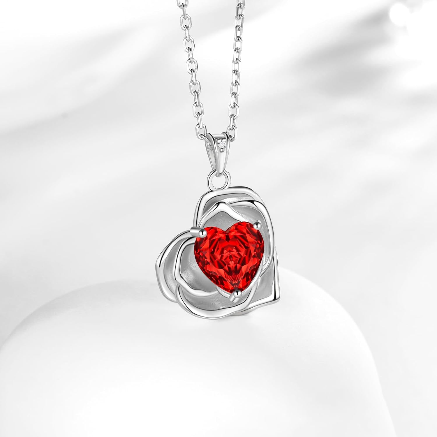 Aurora Tears Birthstone Rose Heart Pendant Necklace - 925 Sterling Silver Rose Cut Cubic Zirconia Love Necklace Anniversary Birthday Jewelry Gift for Women Wife Mom Daughter - Image 3
