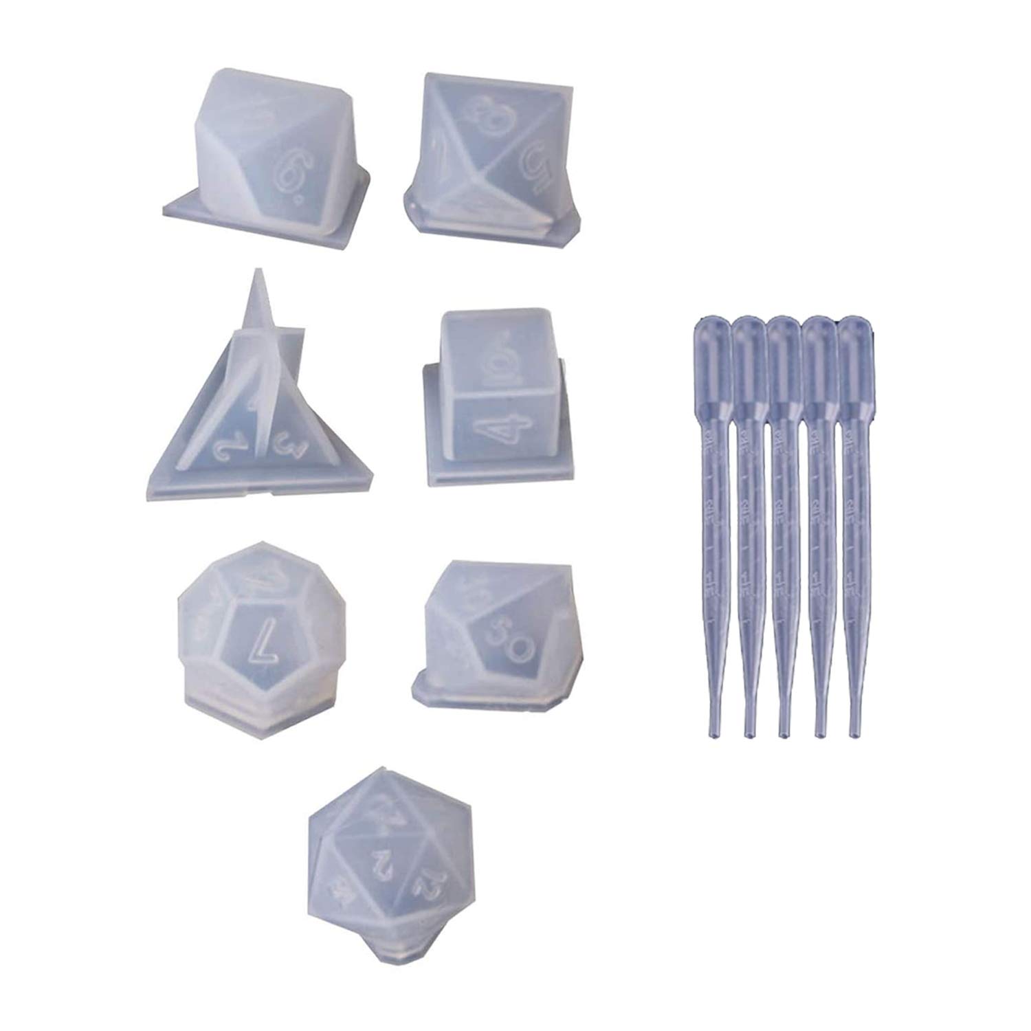 SoosiSilicone Mold Dice Molds for Resin , Fillet Square Triangle Dice Mold Digital Dice Games for Families Handmade Craft Tool，D and D Game Lovers Gifts(7Pcs)