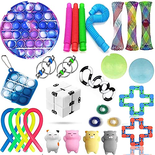Kzidro Fidget Toys â€“ Stress Relief Toys for Focus & Calm â€“ Toy Box & Party Favor Fidget Pack + Reusable Bag (Colorful) (28Pcs)â€¦