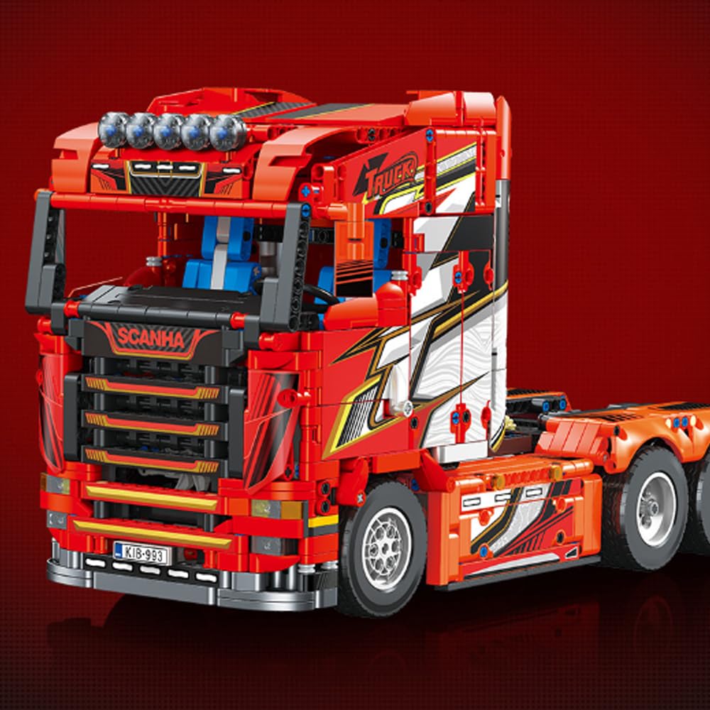 Technik LKW Baukasten für Scania Tractor Truck, 1708 Teile Mechanische Schwerlast Technologieauto Klemmbaustein, Ingenieur-LKW-Spielzeug für Teenager Erwachsene, Kompatibel mit Großen Marken