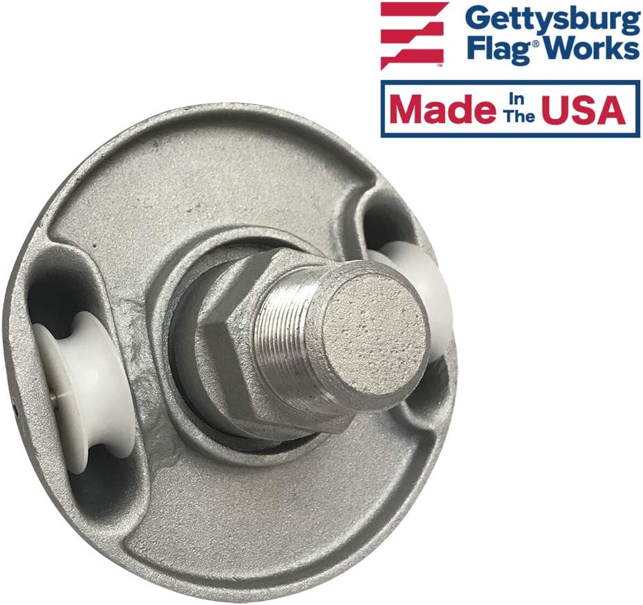 Gettysburg Flag Works Standard Double Pulley Cast Aluminum Rotating Flagpole Truck - 1.25 NPT Spindle & Stainless Ball Bearings, Pulley for Inground flagpole Halyard Rope, Made in USA.