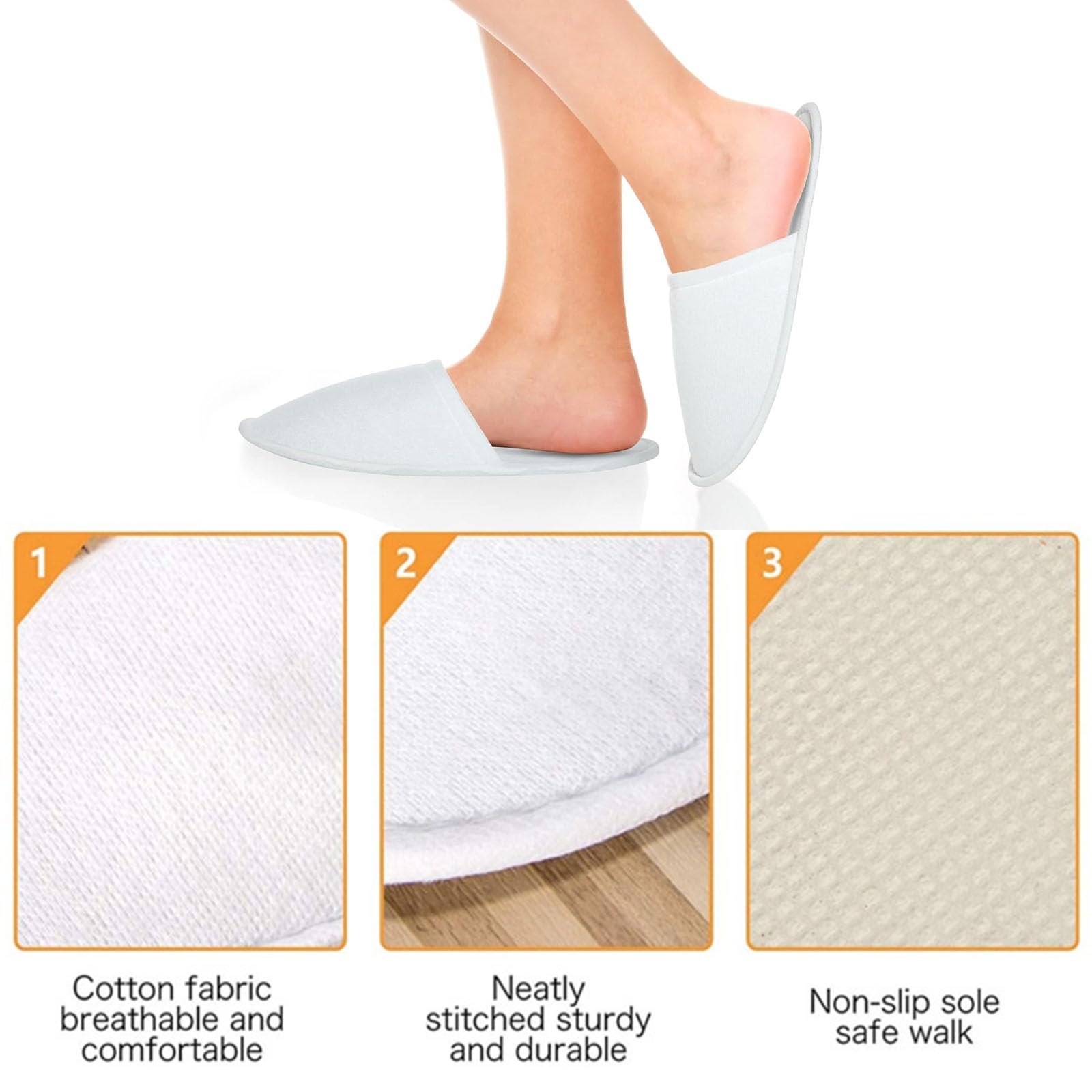 Pantofole Hotel, Pantofole Chiuse Hotel, 3 Paia Pantofole Usa E Getta Ospiti Antiscivolo, Pantofole d'albergo, Ciabatte Monouso Ospiti, Pantofole SPA, Ciabatte Sposa Bianco(Taglia Eu 37-43, Bianco)