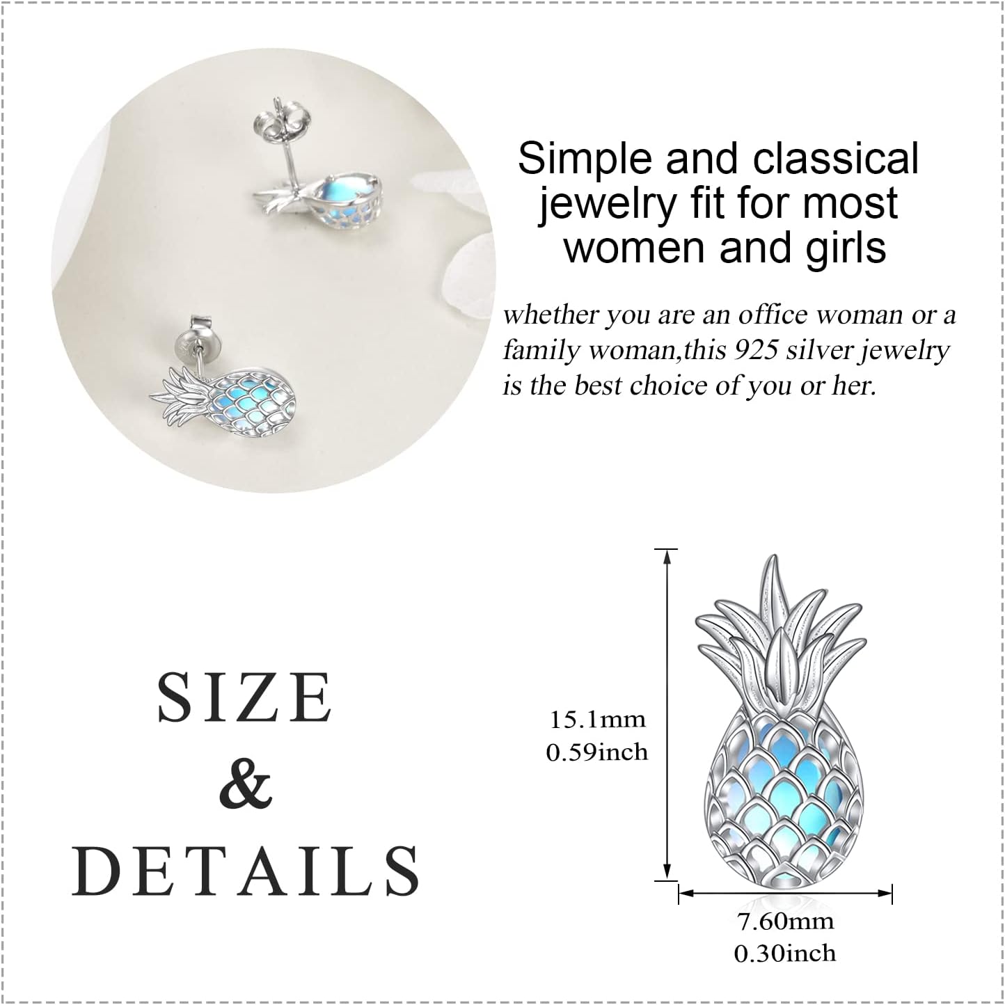 Pineapple Stud Earrings Sterling Silver Moonstone Fruit Stud Earrings Jewelry Gifts for Women - Image 3