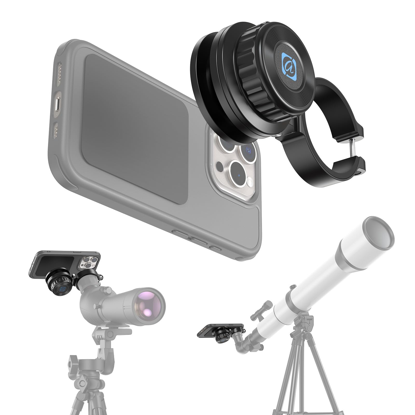 Universal Magnetic Spotting Scope Mobile Phone Adapter for Binoculars, Monocular Birdwatching Telescope & Microscopes. 36-46 mm Eyepiece Telescope Adapter, Suitable for All Smartphones