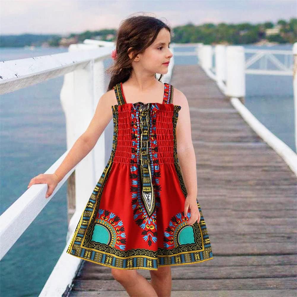 Toddler Baby Girls African Dashiki Dress Kids Boho Backless Halter Ethnic Bohemia Outfit Little Girl Summer Clothes
