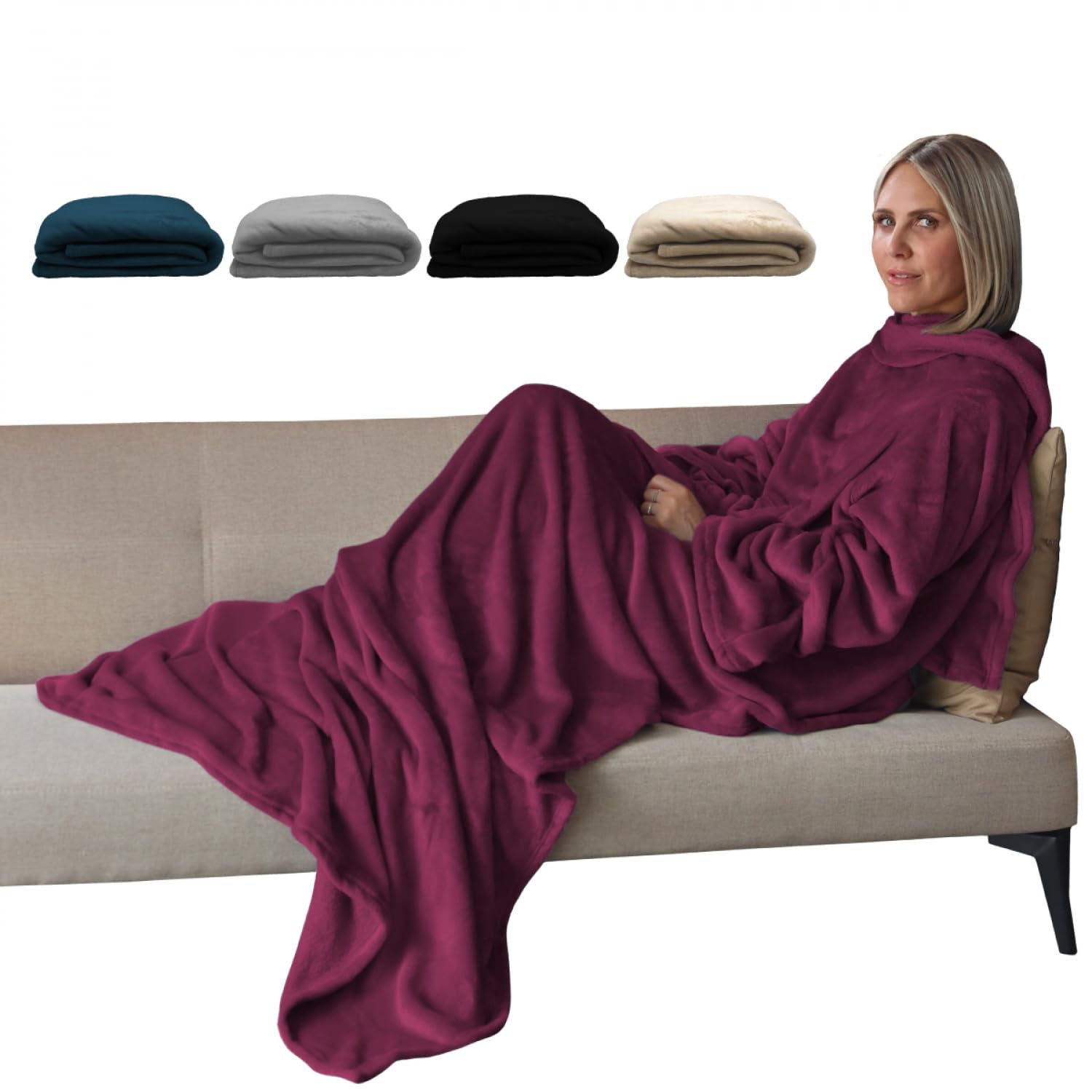 Vivezen - Couverture polaire plaid intégral avec manches et poche - Taille adulte - Plusieurs coloris