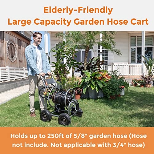 Giraffe Tools Industrial Hose Reel Cart, Heavy Duty Hose Reel With 4 Solid Wheels, Slide Hose Guide System, Holds 250-Feet Of 5/8" Hose Capacity For Outside Garden & Yard #TOP4