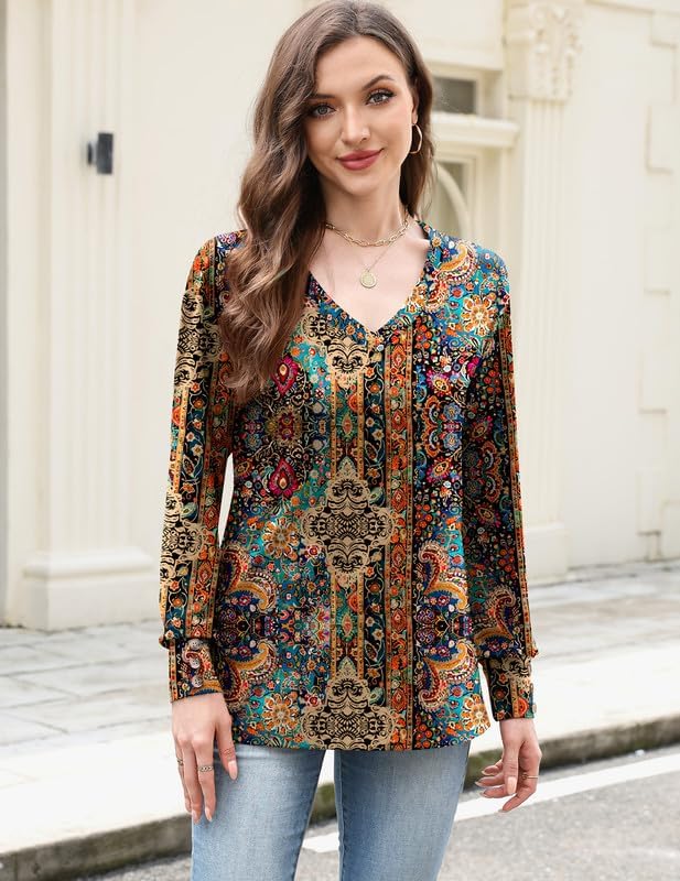Women Long Sleeve Top V Neck Casual Shirt Loose Fit Fall Blouse Trendy Tunic Clothes 2025 - Image 2