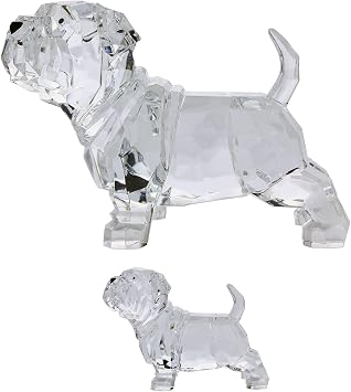 Set of 2 Acrylic Shar Pei Dog Figurines Crystal Clear Mother and Baby Dog Ornament Collection Cute Pug Puppy Home Decor