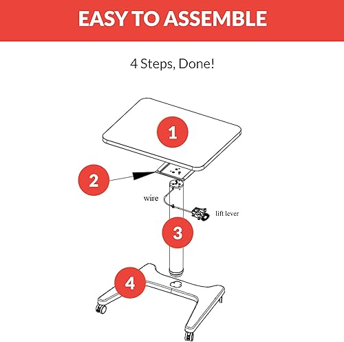 Miniatura 6 de Escritorio de pie pequeño inalámbrico de elevación automática, con ruedas, altura ajustable de 29.5 a 46.9 pulgadas, tamaño de escritorio 26.8 x