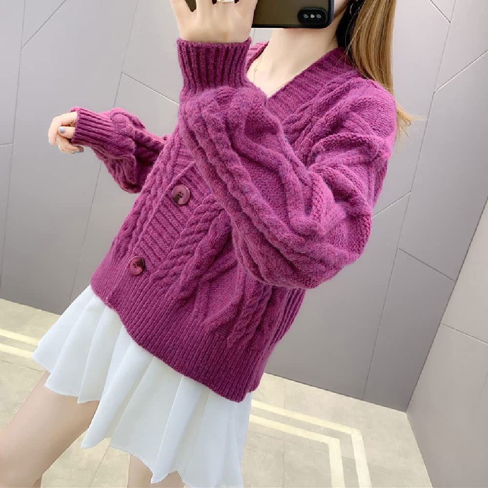 Cárdigan de Punto para Mujer Suéter Corto para Mujer de otoño e Invierno, Chaqueta de suéter para Mujer (Color : Púrpura, Tamaño : Código XL) (Púrpura L)
