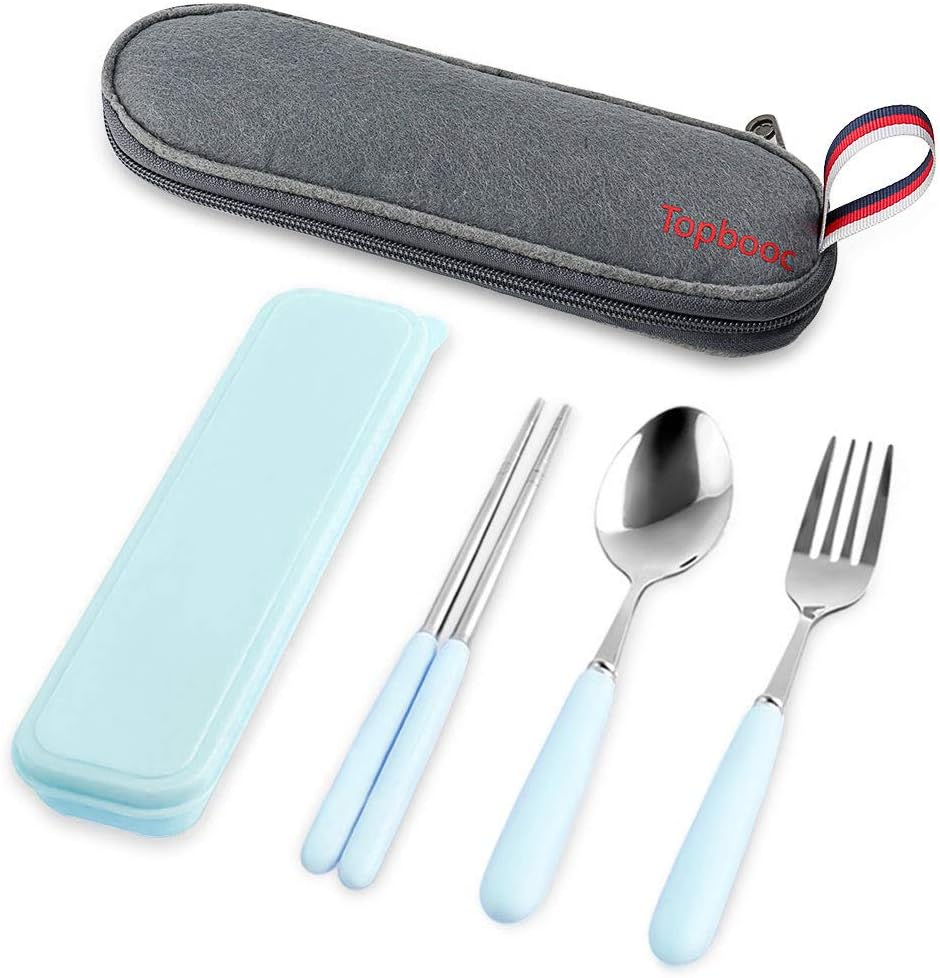 Portable Travel Utensil Set,Stainless Steel & Ceramic Flatware Set Travel Camping Cutlery Set Knife Spoon Chopsticks Set, Portable Travel Silverware Dinnerware Set (Ceramic Blue)