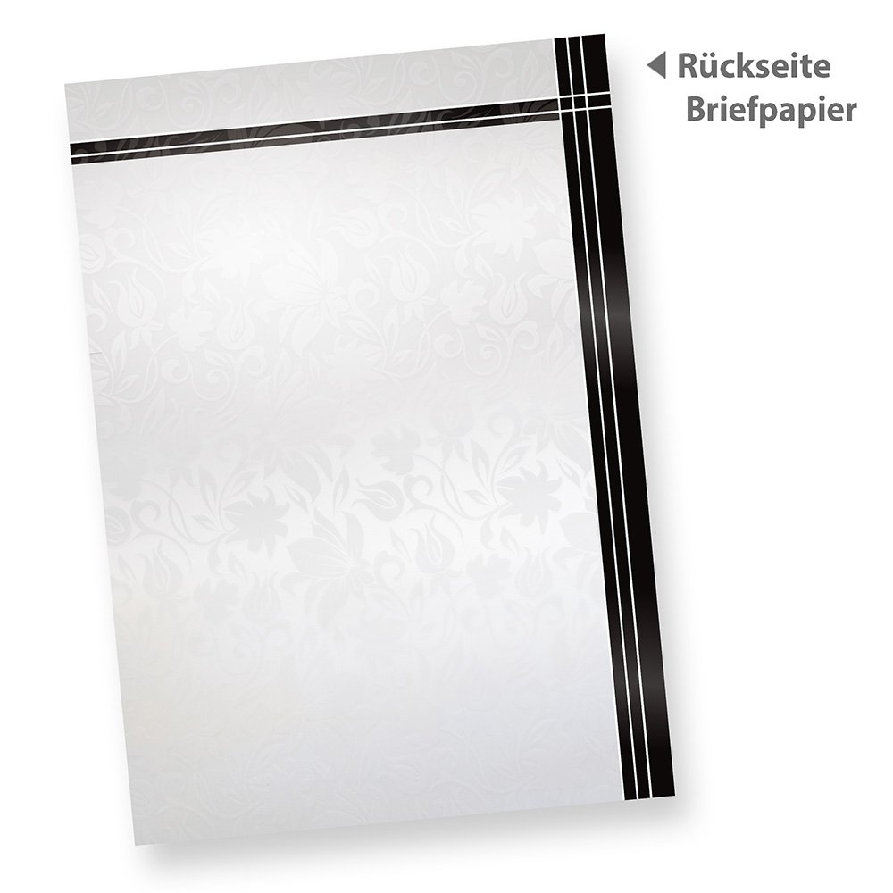 TATMOTIVE Trauer-Briefpapier 250 Sets mit Umschlägen ohne Fenster | DIN A4, 90g/qm, beidseitig bedrucktes Motivpapier, DIN lang, selbstklebend mit Haftstreifen