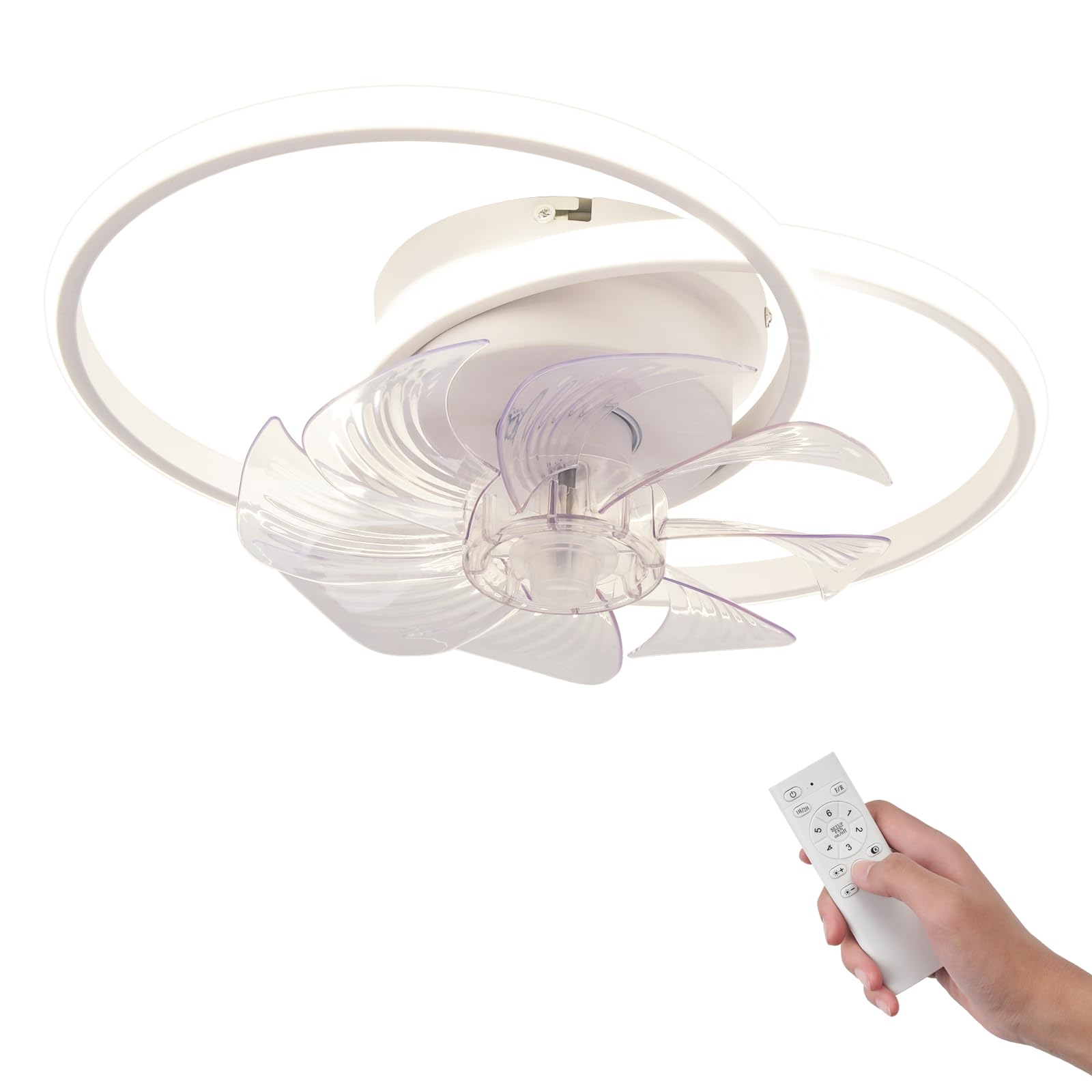 Homefire Wentylator sufitowy LED z oświetleniem – nowoczesny cichy wentylator sufitowy o mocy 36W z pilotem 3 temperaturami barwowymi i 6 prędkościami wentylacyjna do jadalni i pokoju dziecięcego