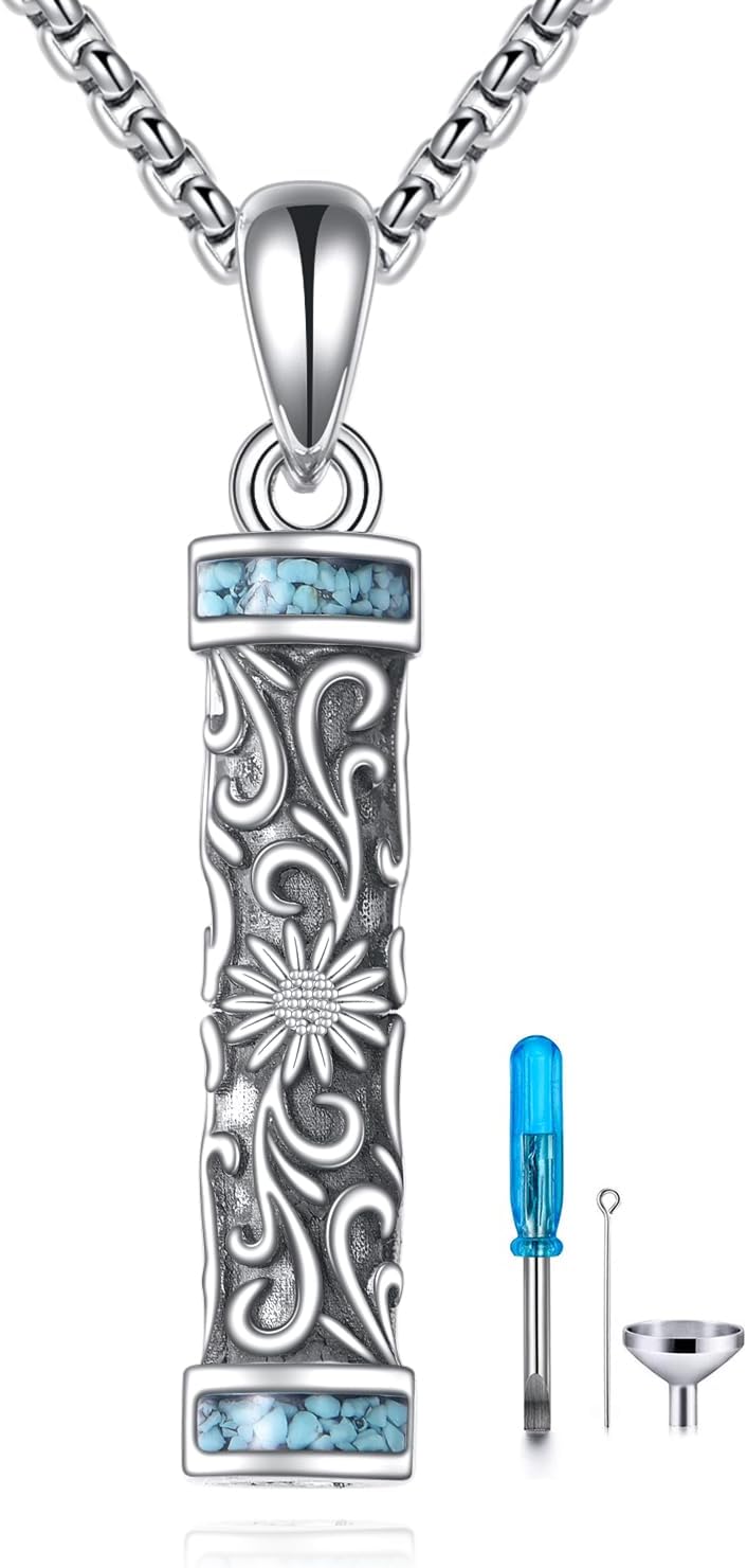 Urn Necklaces for Ashes Sterling Silver Cylinder Memorial Pendant for Loved Ones Keepsake Cremation Jewelry Gifts for Women Men