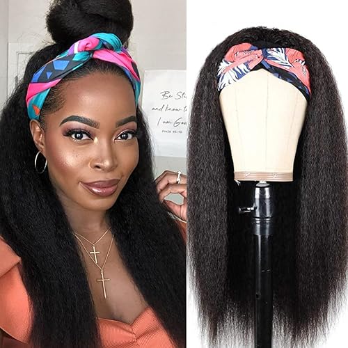 Szohoxer Synthetic Headband Wigs for Black Women Kinky Straight Wig With Headband 20 inch None Lace Front Wig Long Yaki Straight Machine Made Wig