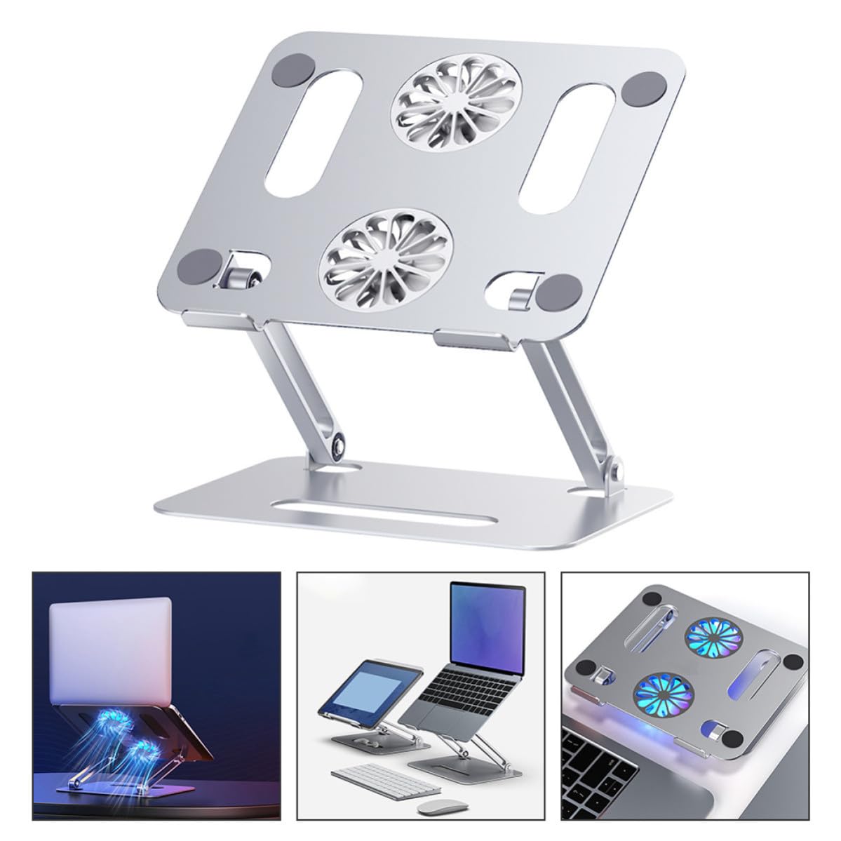Hemobllo Supporto Ventilato Compatibile Notebook Fino a 17.3 Pollici per Laptop in Lega di Alluminio Doppia Ventola e Altezza Regolabile un Atmosfera Estiva