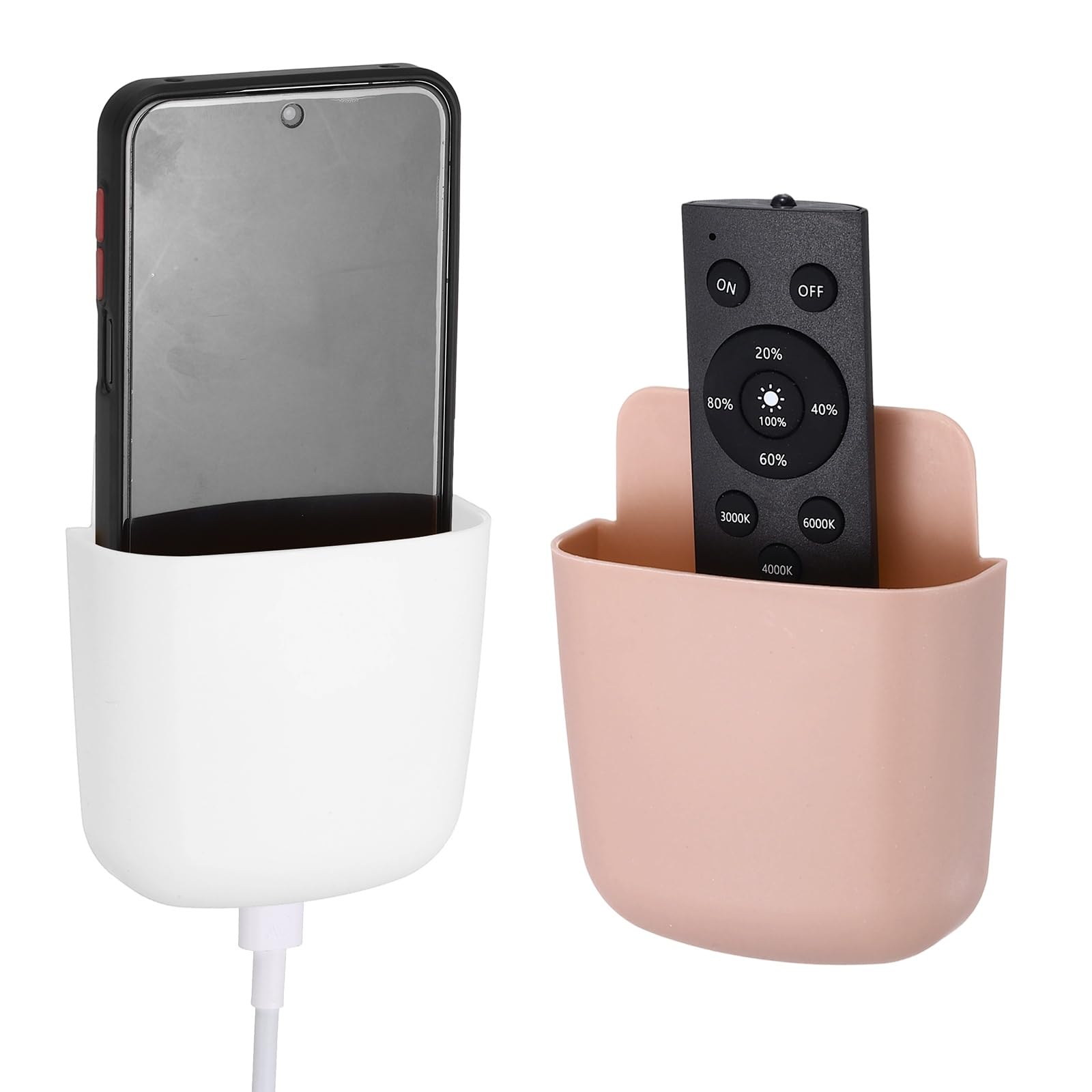 PATIKIL 2Pcs Remote Control Holder Wall Mount, Self-Adhesive TV Air Conditioner Control Holder Phone Charging Organizer for Home Office Bedroom Supply Pen Organizer, White, Pink