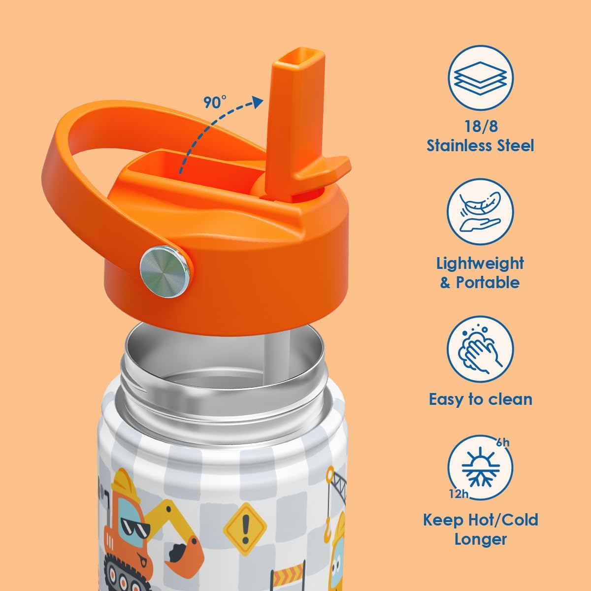 Kid Water Bottle 12oz Straw Lid