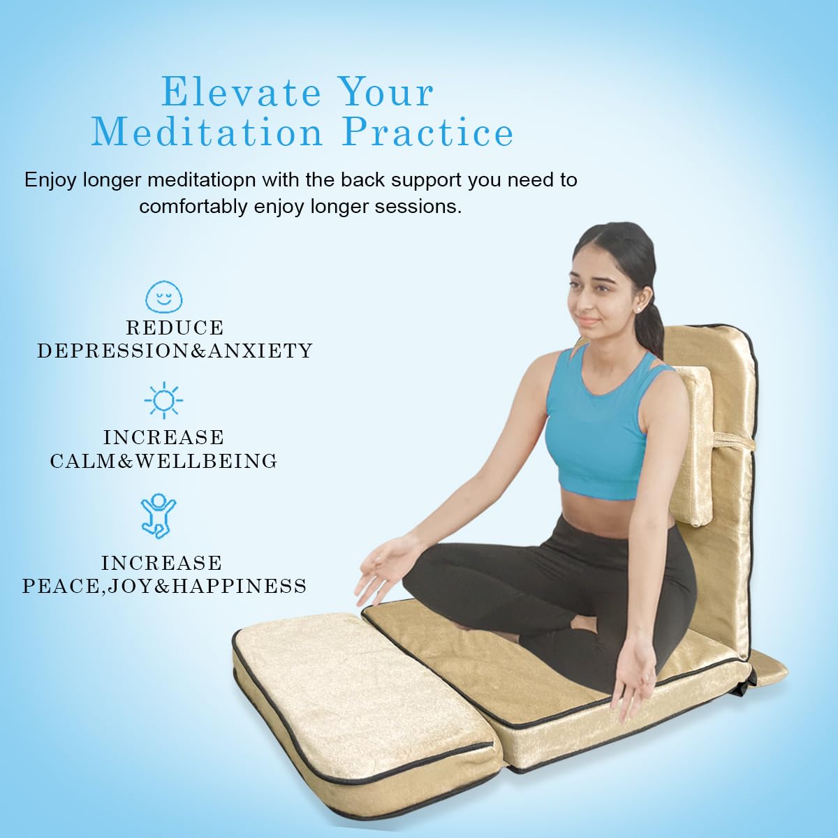 Kawachi Advance Portable Foldable Relaxing Meditation Yoga Chair with Back Support for Adults & Kids, for Study, Reading, Pooja, Floor Seating Foldable Backrest Chair for Living Room, Bedroom – Beige 3